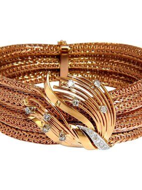 Vintage Argentina Republic 18kt Flex Mesh Tubular .50ct. Diamonds Bracelet*